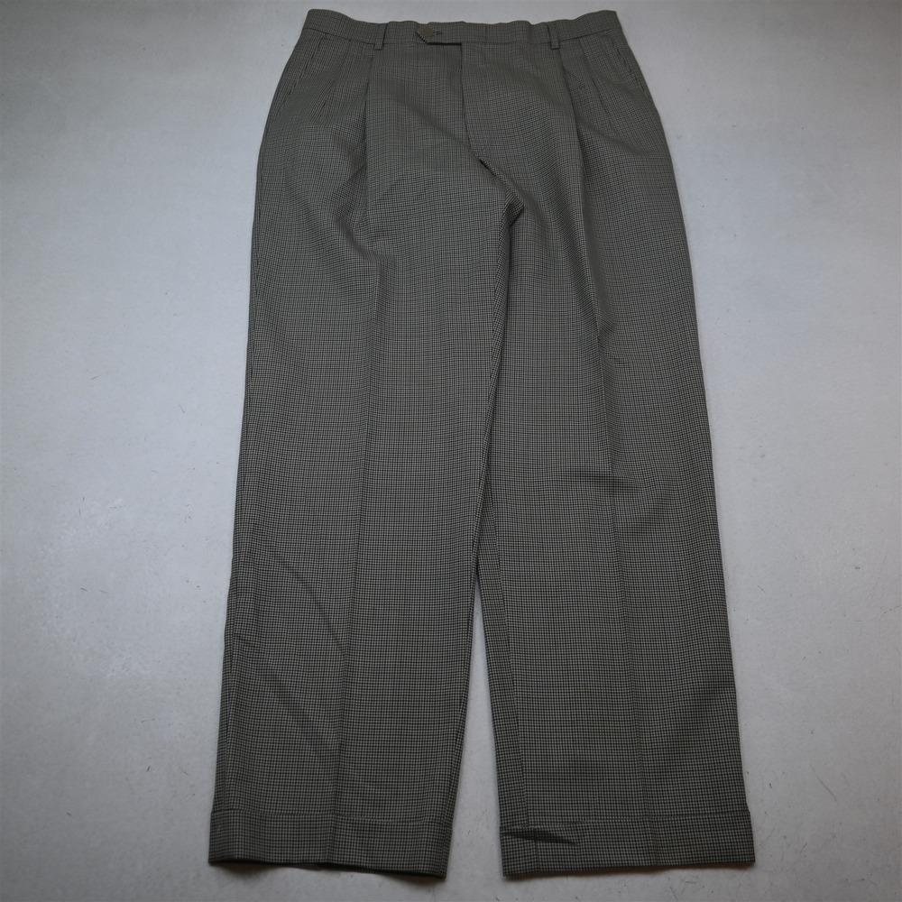 Hart Schaffner Marx 33x32 Light Taupe Brown Gun Check Wool Pleated Cuffed Pants